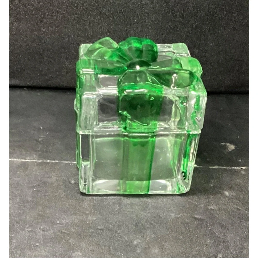 Mikasa Celebrations‎ Crystal Green Bow Clear Christmas Box Present Vintage